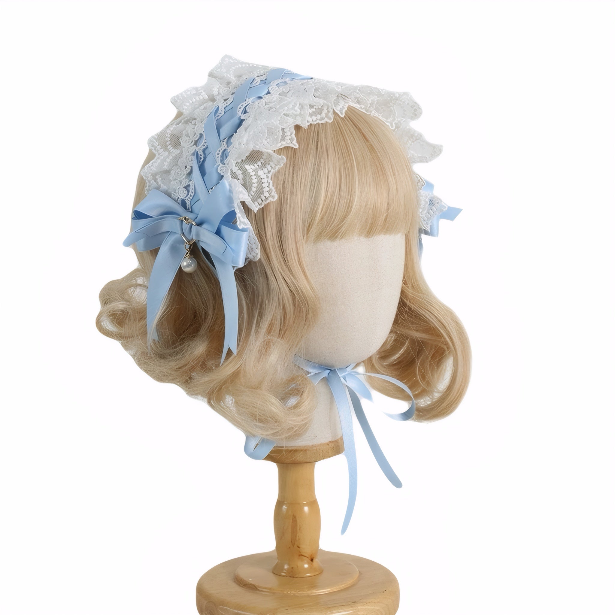 Lolita lace cat ear headband with blue bows and removable faux fur ears lolita fashion hairwear
